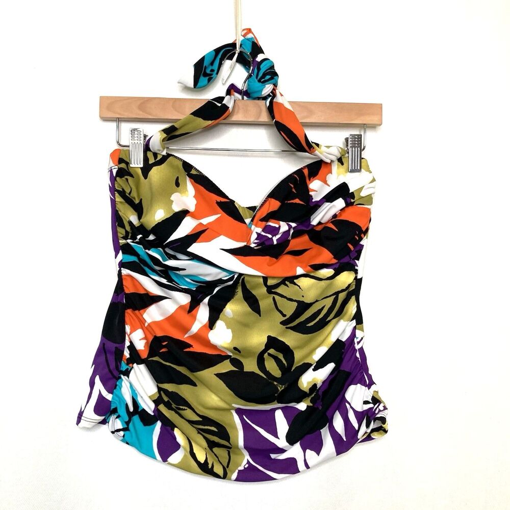 Miraclesuit Soft Cup Tankini Swim Top Adjustable Strap Size 10 Ruched Details